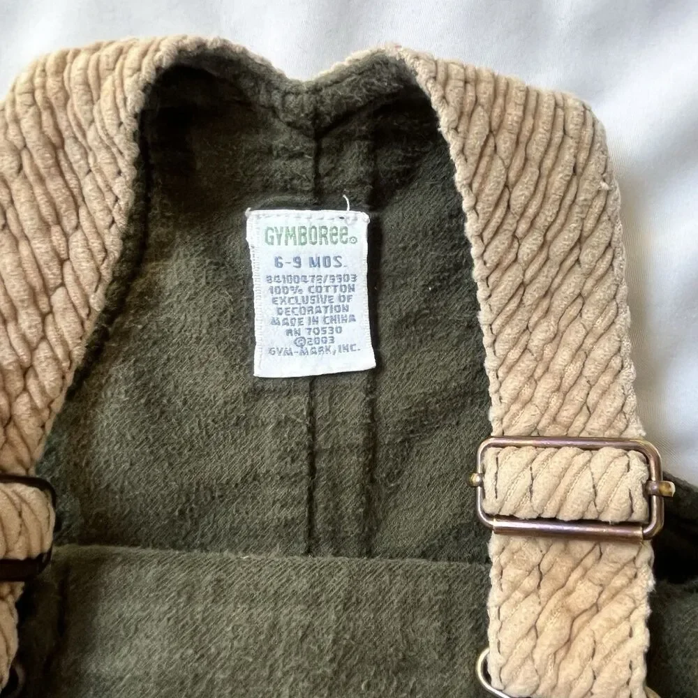 VTG Y2k 03 Gymboree Baby 6-9 Bib Overalls Corduroy Gym-mark Tan Nature Hedgehog